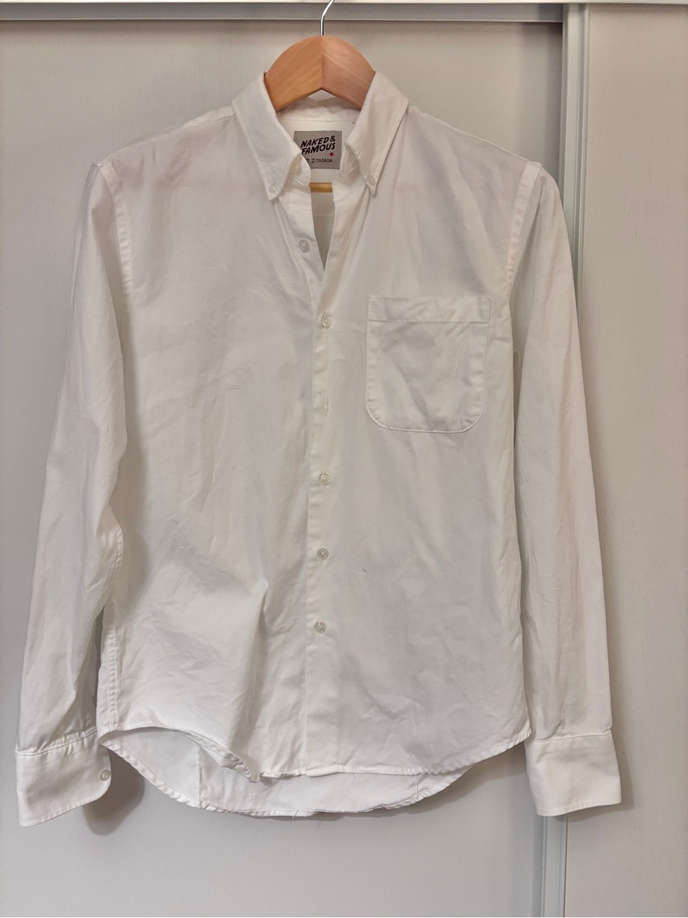 Naked & Famous Denim Button Down Size Medium Crisp White Japanese Elevated Basic
